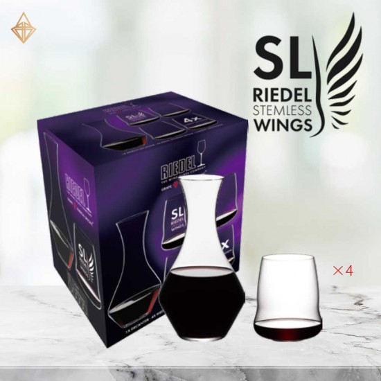 【Reidel Stemless Wings 】Cabernet 酒杯四入+Decanter 超值組