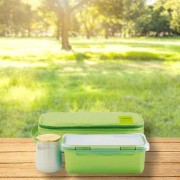 全色系列保溫餐袋2件組(保溫餐袋*1+0.75L微波保鮮盒*1)/綠色